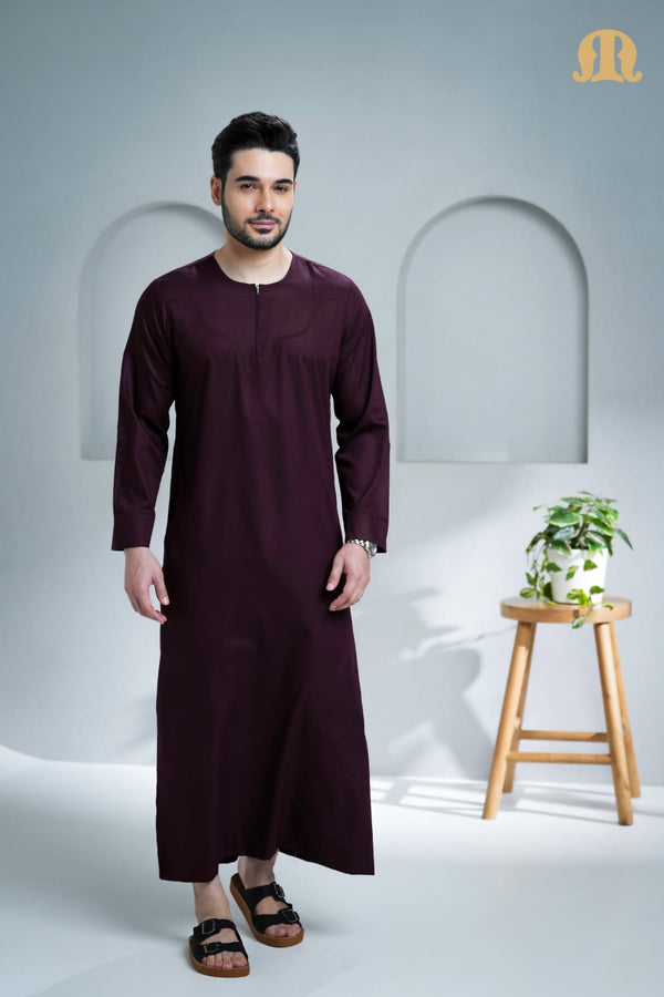 Kurvig Omani Thobe Maroon For Men