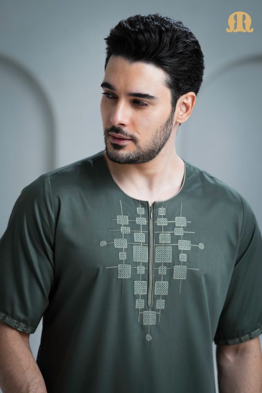 Undav Half Sleeve Thobe Green for Men