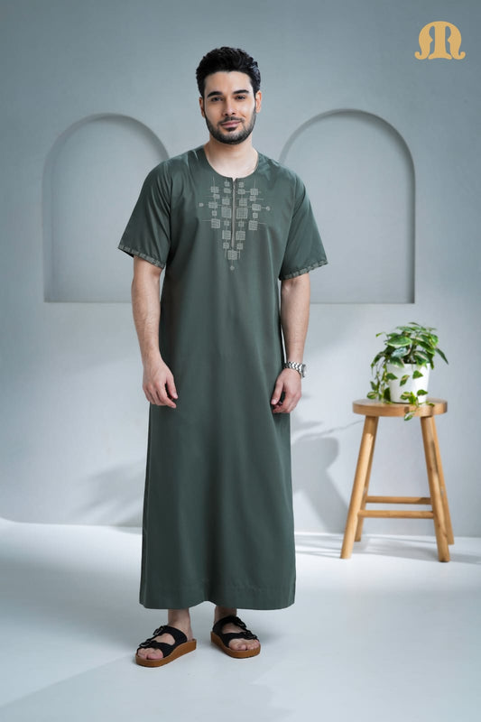 Undav Half Sleeve Thobe Green for Men