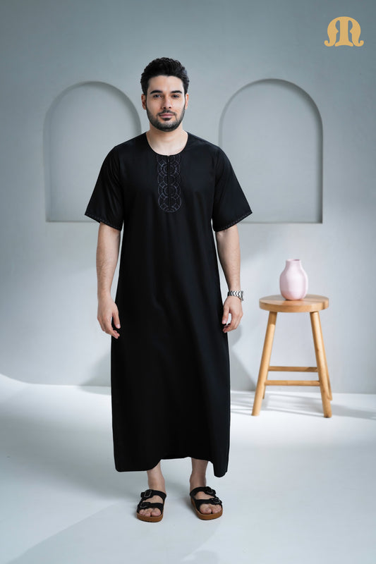 Zerouki Half Sleeve Thobe Black for Men