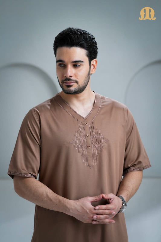 Nubel Half Sleeve Thobe Brown for Men