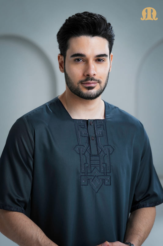 Amoura Half Sleeve Thobe Dark Grey for Men