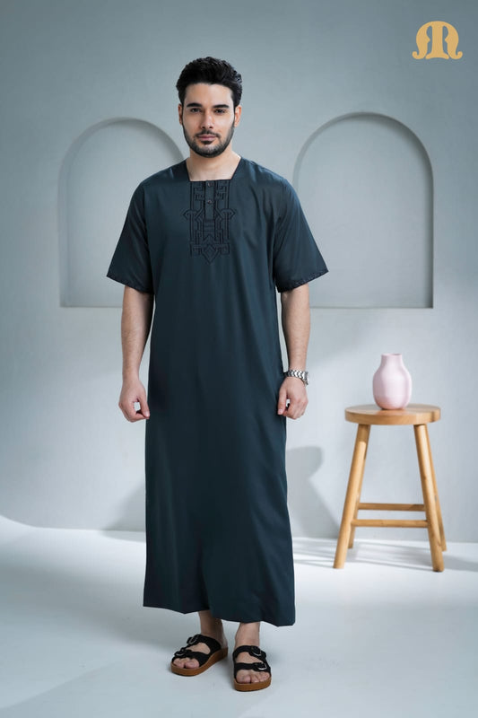 Amoura Half Sleeve Thobe Dark Grey for Men