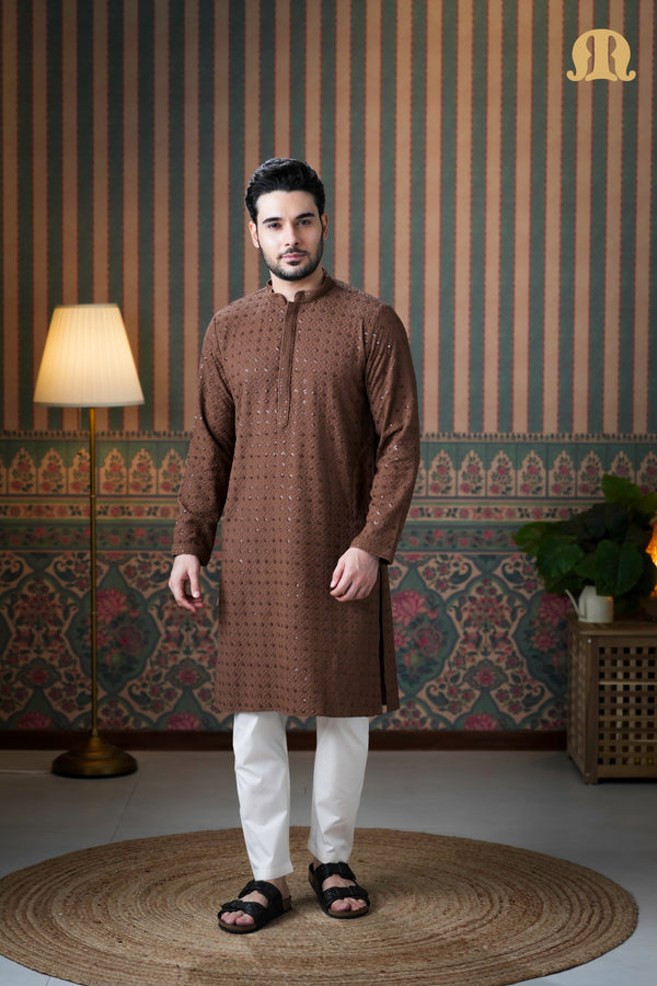 Haydos Chikankari Kurta Brown 2.0 for Men