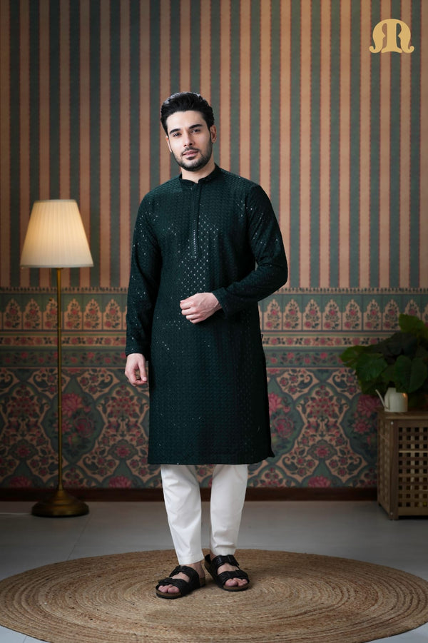 Haydos Chikankari Kurta Green 2.0 for Men