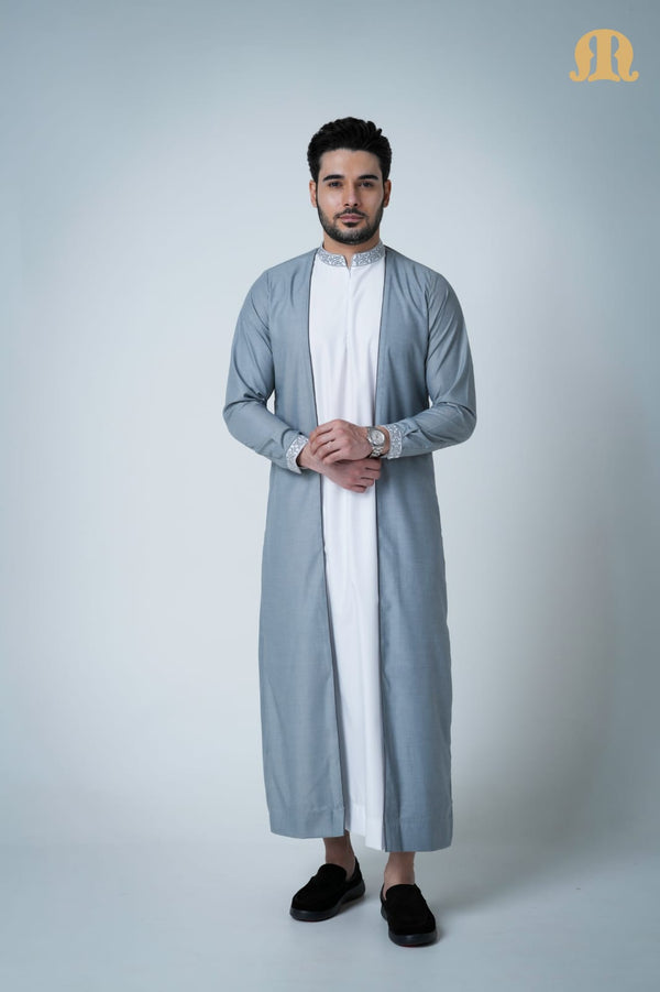 Merasim Embroidered Thobe L grey For Men
