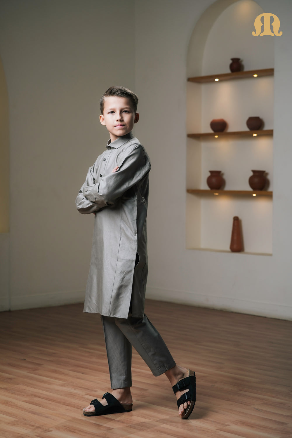 Asiri Grey Kali Kurta Set Boys