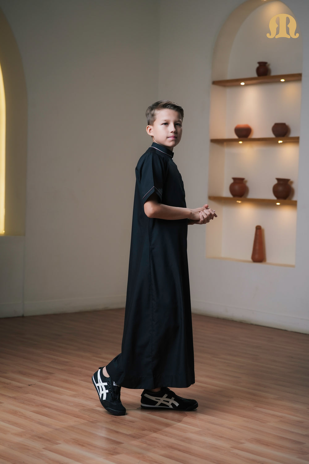 Black Basico Half Sleeve Thobe Boys