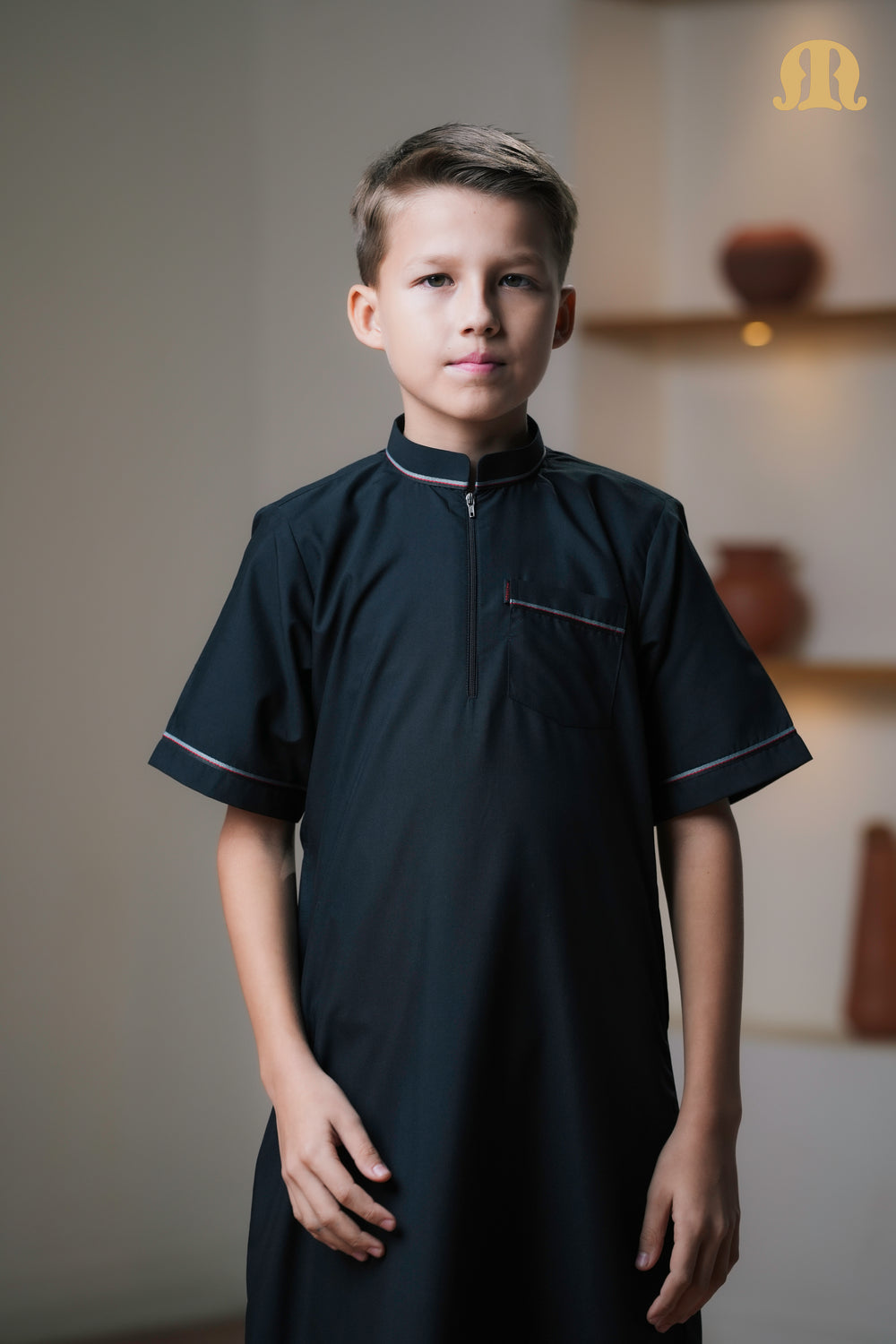 Black Basico Half Sleeve Thobe Boys