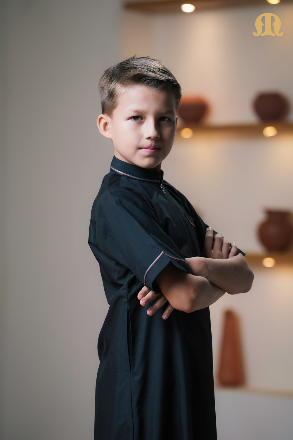 Black Basico Half Sleeve Thobe Boys