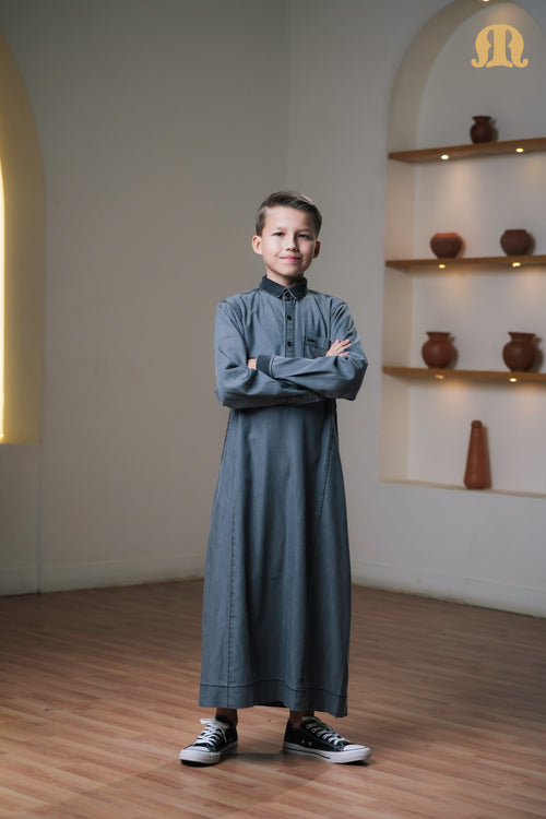 Black Koto Denim Thobe Kids