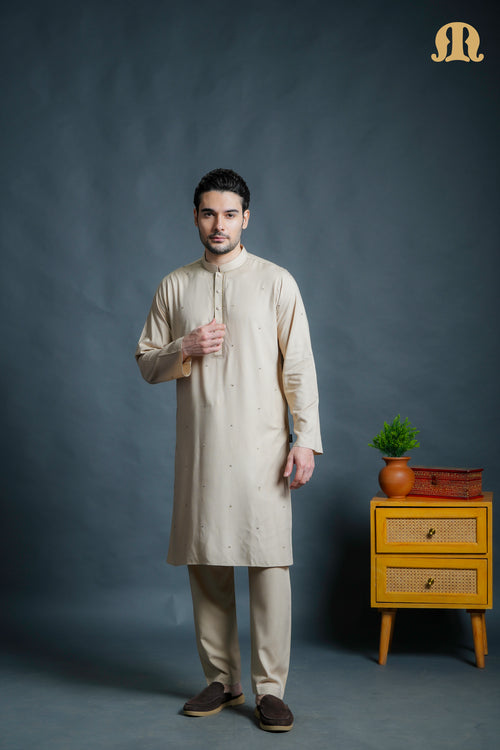 Fadeel Beige Kurta Set Men