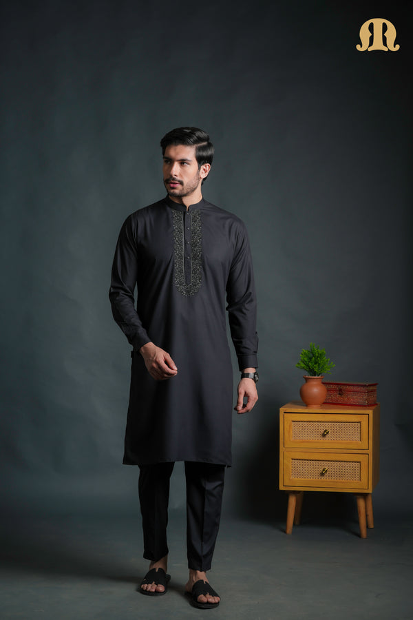 Sobrio Embroidered Black Kurta Set Men
