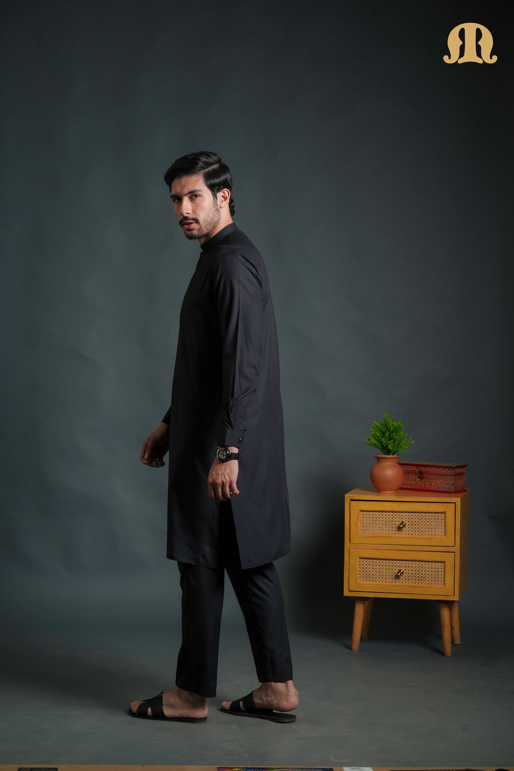 Sobrio Embroidered Black Kurta Set Men