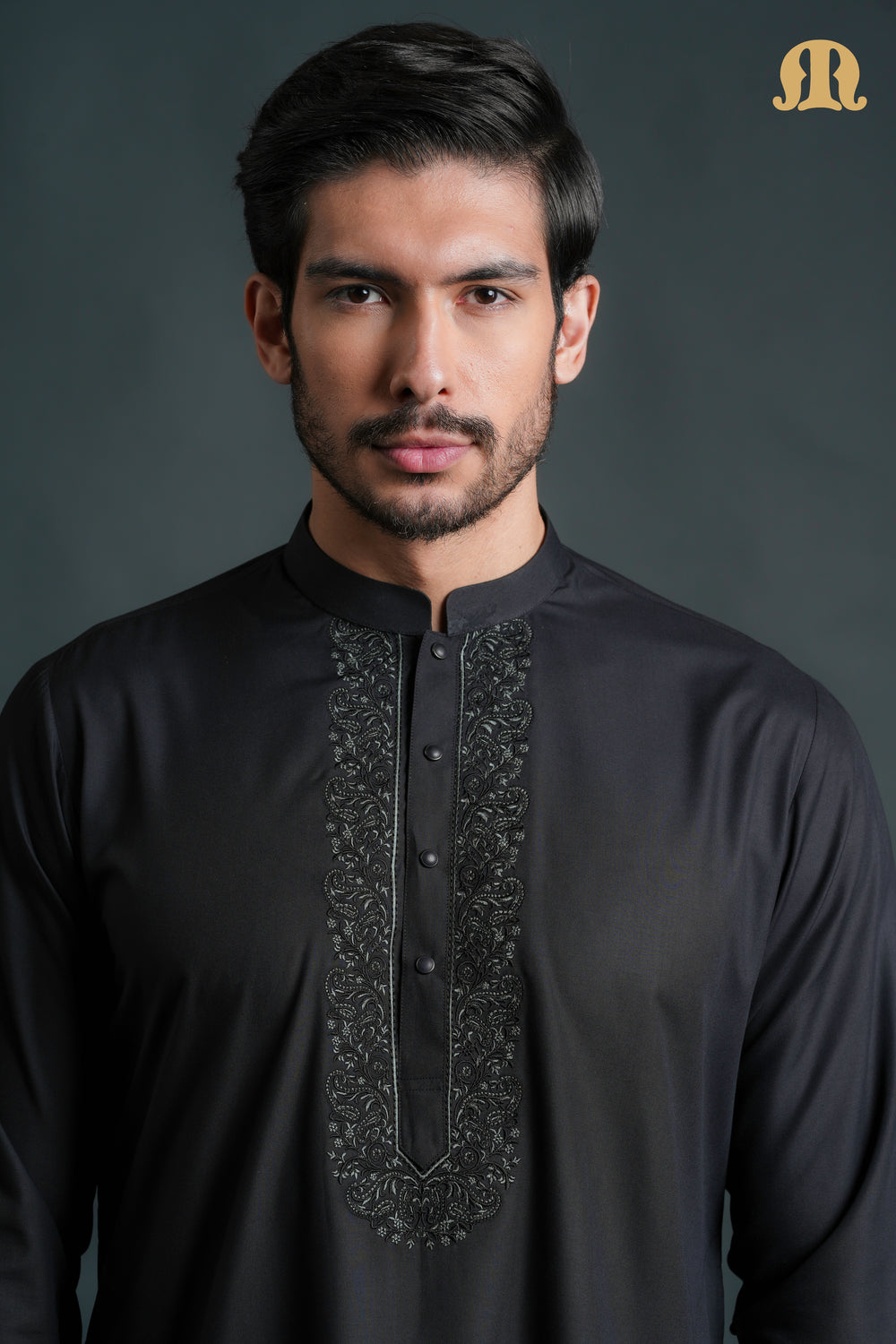 Sobrio Embroidered Black Kurta Set Men