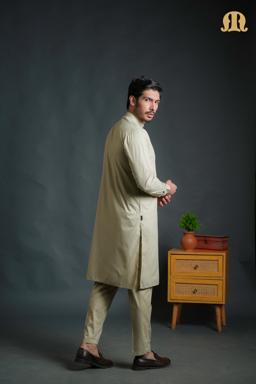 Sobrio Embroidered Light Green Kurta Set Men