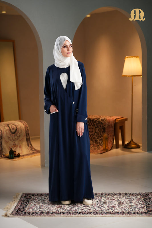 Nayef Coat Style Abaya Navy Blue