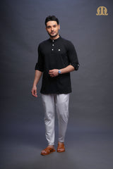 Asticus Knitted Short Kurta Black Men