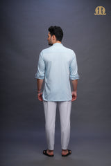 Asticus Knitted Short Kurta Sky Blue Men