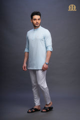 Asticus Knitted Short Kurta Sky Blue Men