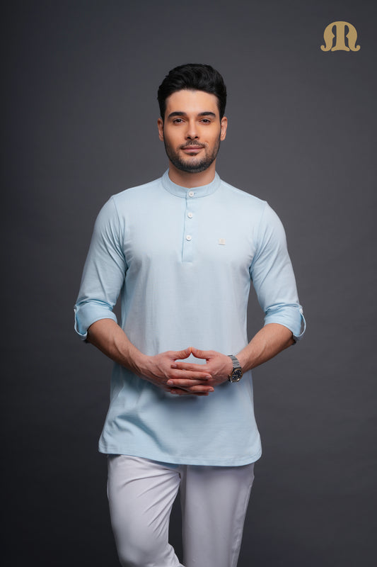 Asticus Knitted Short Kurta Sky Blue Men