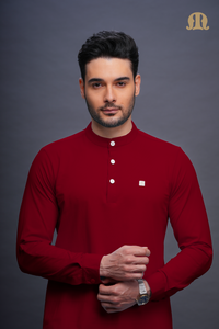 एस्टिकस बुना हुआ छोटा कुर्ता पायजामा सेट मैरून पुरुष