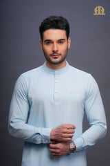 Asticus Knitted Short Kurta Sky Blue Men