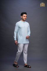 Asticus Knitted Short Kurta Sky Blue Men