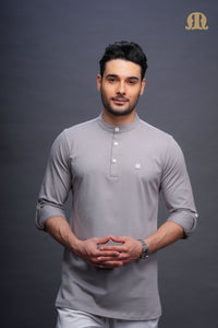 एस्टिकस बुना हुआ छोटा कुर्ता पायजामा सेट एल ग्रे पुरुष