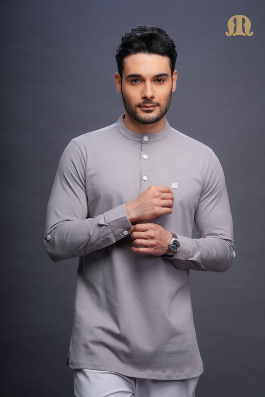 Asticus Knitted Short Kurta L Grey Men