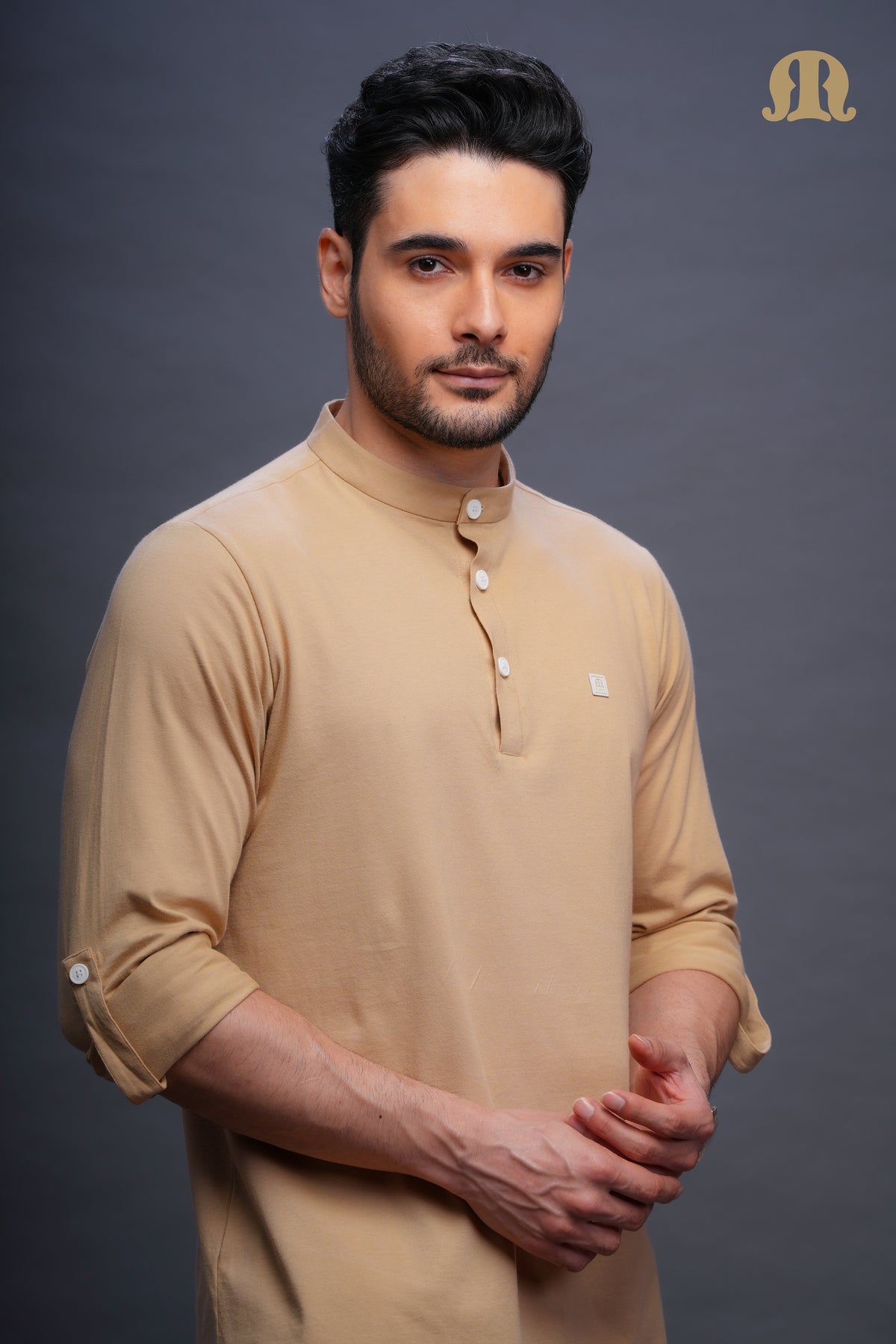 Asticus Knitted Short Kurta Beige Men