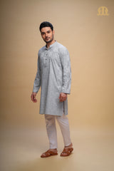 Kalip Printed Kurta Grey Men