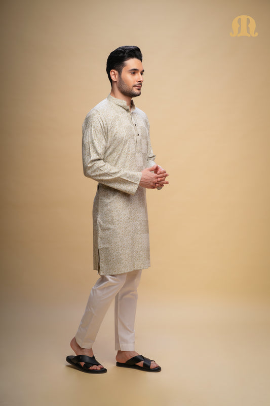 Kalip Printed Kurta Green Men