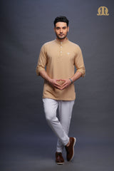 Asticus Knitted Short Kurta Beige Men