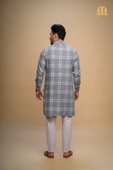 Oxen Checks Kurta Grey Men