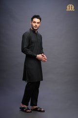 Rusal Stripe Kurta Black Men