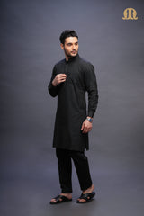 Rusal Stripe Kurta Black Men