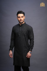 Rusal Stripe Kurta Black Men