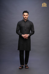 Rusal Stripe Kurta Black Men