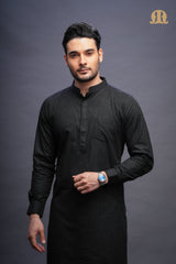 Rusal Stripe Kurta Black Men