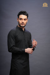 Rusal Stripe Kurta Black Men