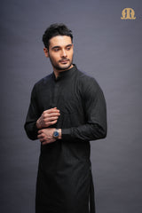 Rusal Stripe Kurta Black Men