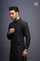 Rusal Stripe Kurta Black Men