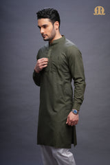 Rusal Stripe Kurta Green Men