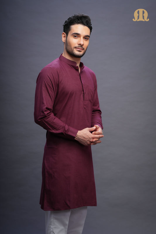 Rusal Stripe Kurta Maroon Men