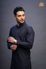 Rusal Stripe Kurta Navy Men