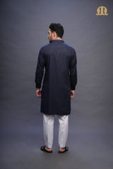 Rusal Stripe Kurta Navy Men