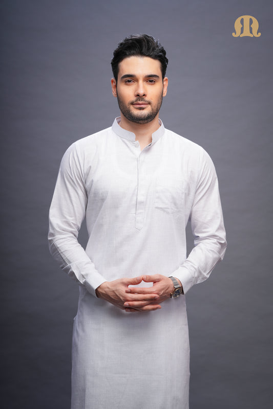 Rusal Stripe Kurta White Men