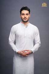 Rusal Stripe Kurta White Men