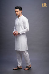 Rusal Stripe Kurta White Men